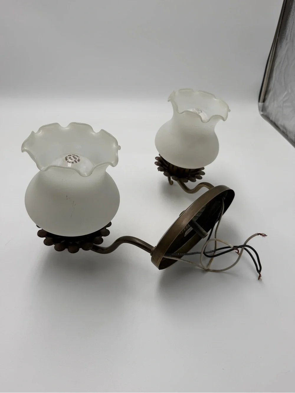 Vintage Lavery & Co. 2 Light Wall Sconce Frosted Tulip Glass Brass Fixture